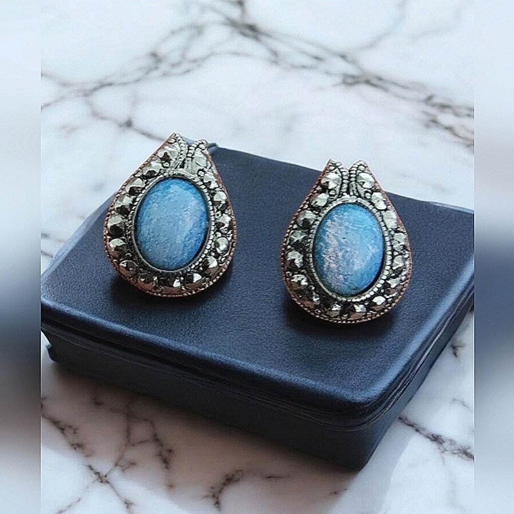 Avon Faux Opal Silver Tone Post Stud Earrings